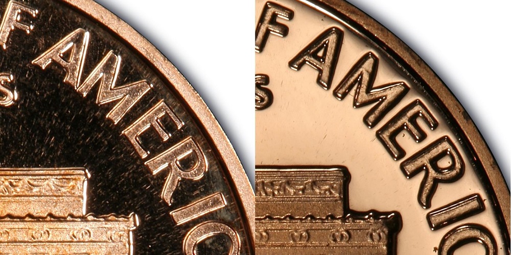 1999-S Close AM proof penny reverse showing AM letters nearly touching — the rare FS-902 variety from San Francisco